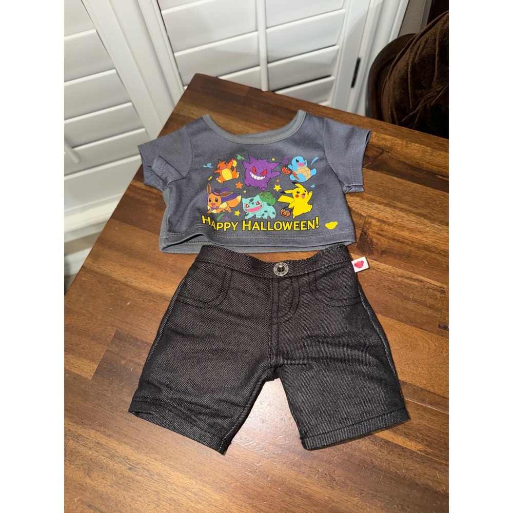 Build-A-Bear Pokemon Happy Halloween T-Shirt and Denim Shorts Outfit Set Plush